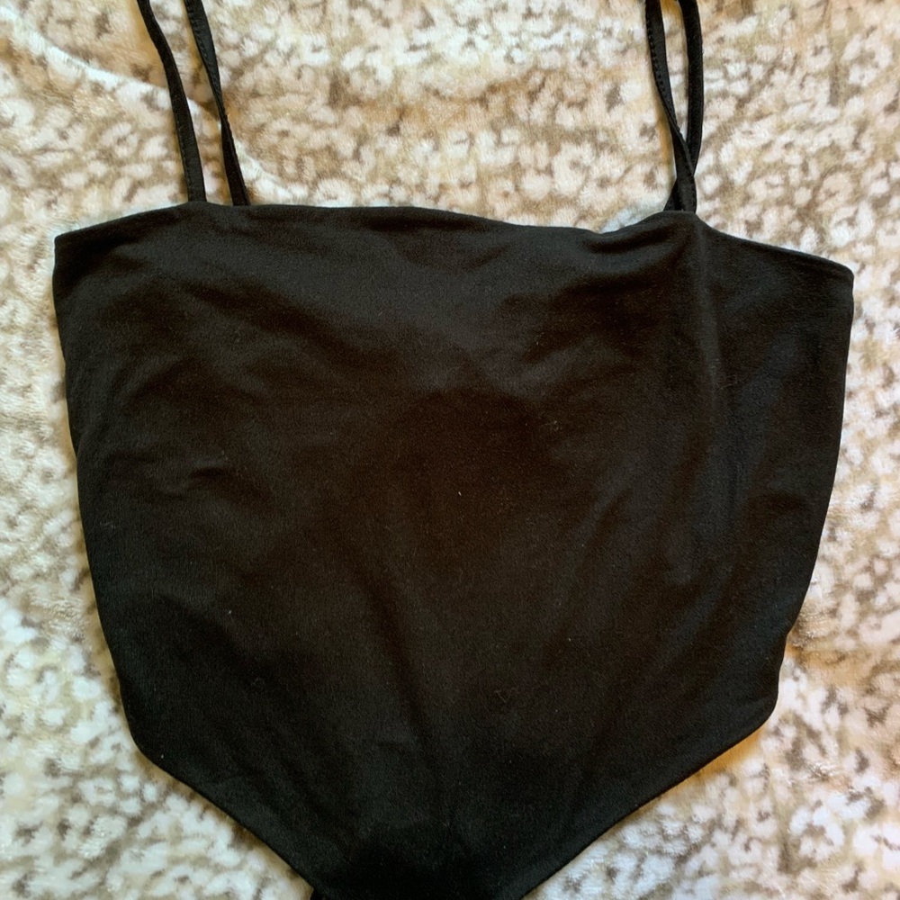 Women’s black top, size large. Open back. Triangle lower bottom top